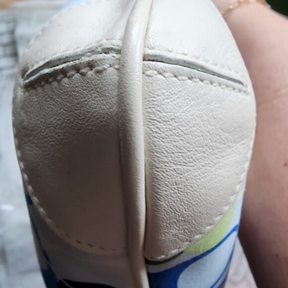 VTG Coach Signature Leather Trim Blue & White Hobo Bag Purse w/Matching Wristlet - Picture 10 of 14